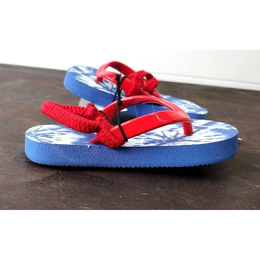 Cat Jack Kids Toddler Flip Flops Sandals Blue Tie Dye Red Strap Size S 5/6‎